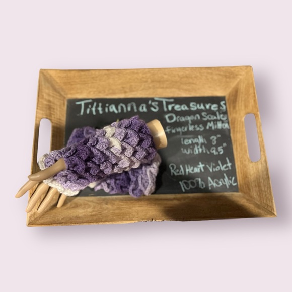 Crochet Dragon Scale Fingerless Mittens/Sleeves Red Heart Violet Ombré - Picture 5 of 9